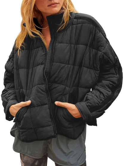 Women's Quilted Puffer Jacket Zip Up Oversized Lightweight Padded Down Coat Outerwear