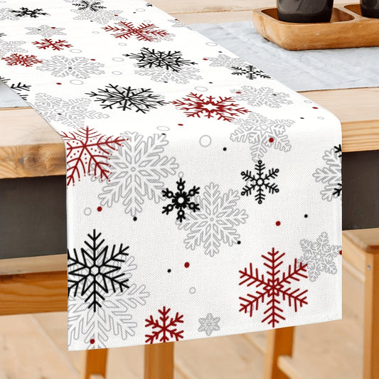 Festive Snowflake Linen Table Runner - 72" Long, Perfect for Christmas & Holiday Dining Decor, Christmas Decor