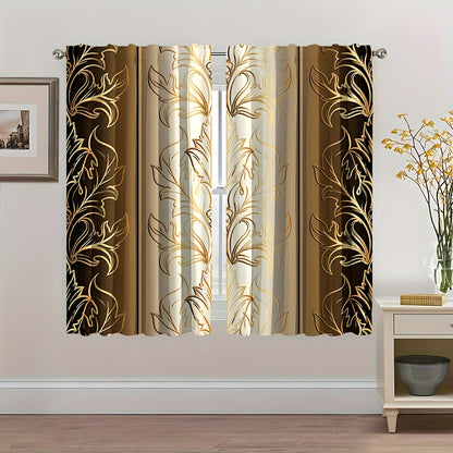 2pcs Leaf Print Curtains, Rod Pocket Decorative Window Drapes, Window Treatments For Bedroom Living Room, Home Decoration, Room Decoration