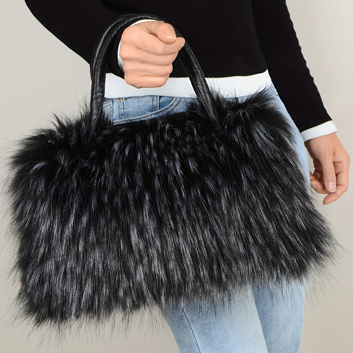 Luxurious Soft Faux Fur Tote Bag for Women - Spacious, Stylish, and Versatile Handbag with Zipper Closure, Detachable Clutch, and Easy Care - Perfect for Shopping, Travel, and Daily Use