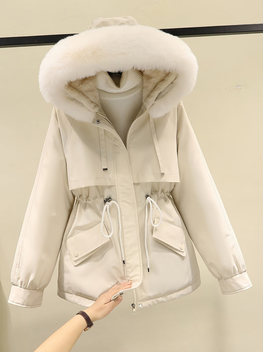 Women's Casual Versatile Fashion Pocket Clip Thick Warm Hooded Detachable Hat Clothes Coat