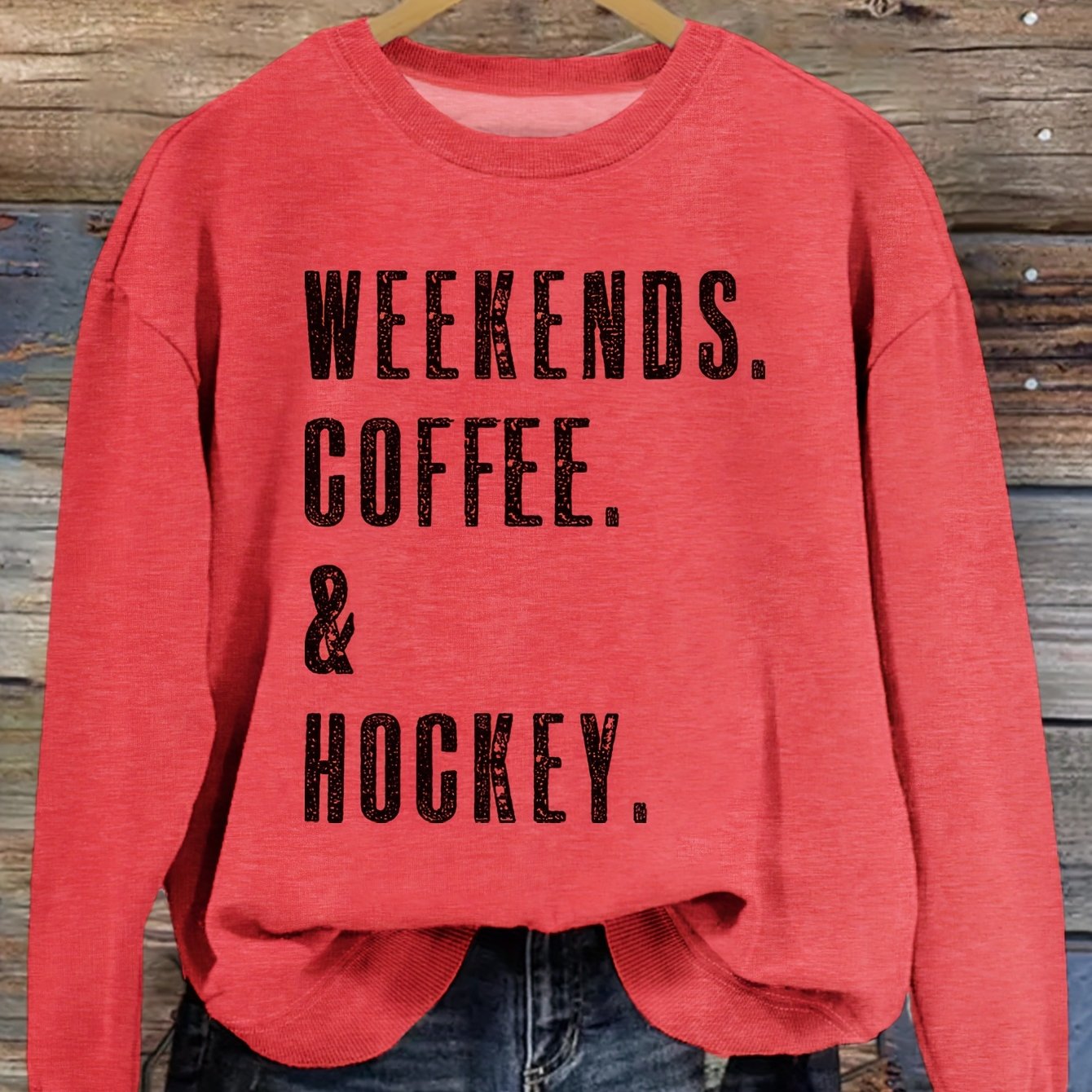 Fall Comfort Hockey Sweatshirt - Casual Women's Crew Neck Pullover, Easy-Care & Cozy Fit