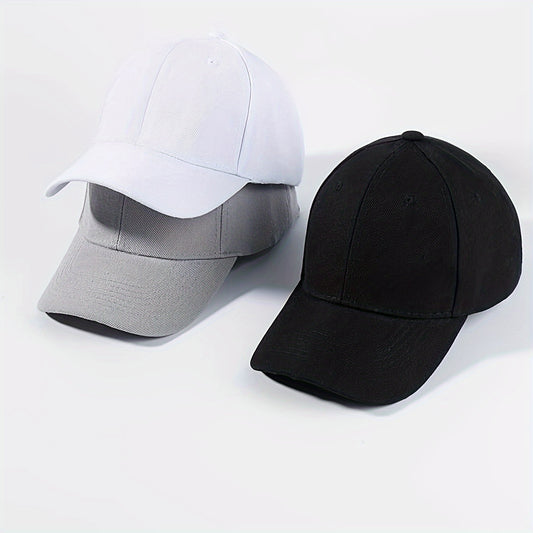 Buy 2 Get 1 Free, total of 3 pcs Classic Simple Plain Polyester Fiber Baseball Cap - Unisex Sports Cap for Outdoor Activities - Black, White, and Gray Colors