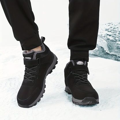 Men's Snow Boots, Winter Thermal Shoes, Windproof Hiking Boots With Fuzzy Lining