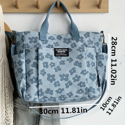 Letter Print Canvas Tote Bag, Large Capacity Shoulder Bag, Literary Solid Color Handbag For School, Travel, Shopping