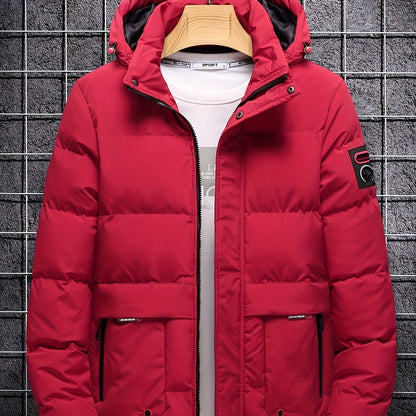 Men's Warm Hooded Zipper Pockets Padded Coat For Fall Winter