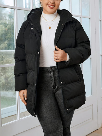 Plus Size Winter Wonderland Coat - Stylish Zip Front, Hooded Long Sleeves, Ultra-Warm Fleece, Casual Chic Fashion for Women