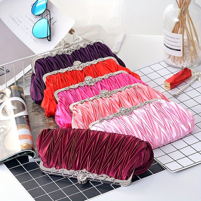 Luxurious Pleated Evening Clutch Handbag - Exquisite Formal Design, Compact Clutch Purse Style, Timeless Classic Silhouette - Perfect for Wedding Celebrations, Ideal for Prom Night, Suitable for Formal Dinner Parties, Great for Banquet Events