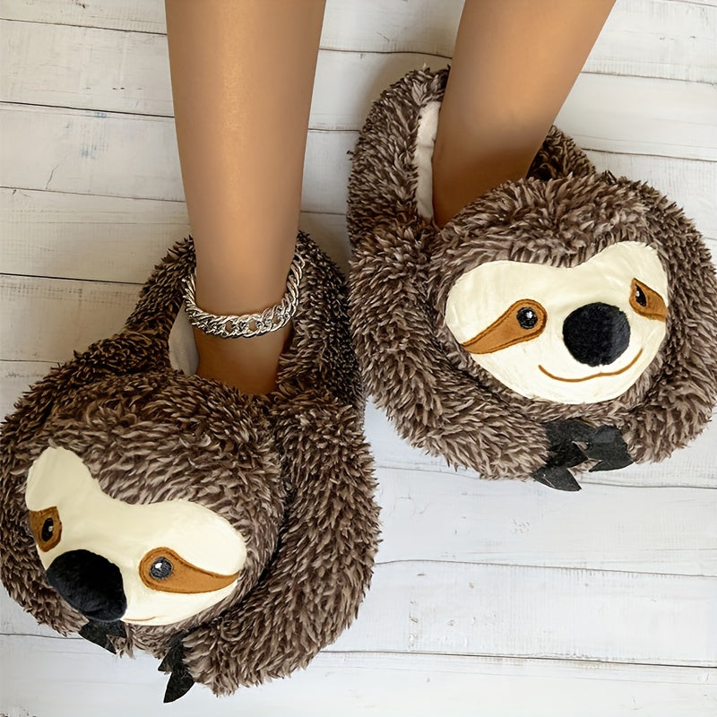 Cute Cartoon Sloth Plush Slippers - Soft Fuzzy Lined, Warm Cozy Indoor Home Shoes, Comfortable Slip-on Footwear for All Seasons - Novelty Fabric Upper, Cartoon Patterned, No Printing, Fabric Sole, and Insole