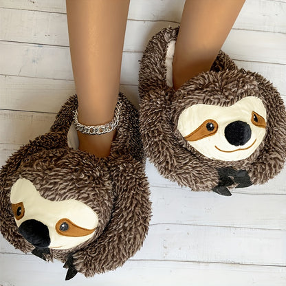 Cute Cartoon Sloth Plush Slippers - Soft Fuzzy Lined, Warm Cozy Indoor Home Shoes, Comfortable Slip-on Footwear for All Seasons - Novelty Fabric Upper, Cartoon Patterned, No Printing, Fabric Sole, and Insole