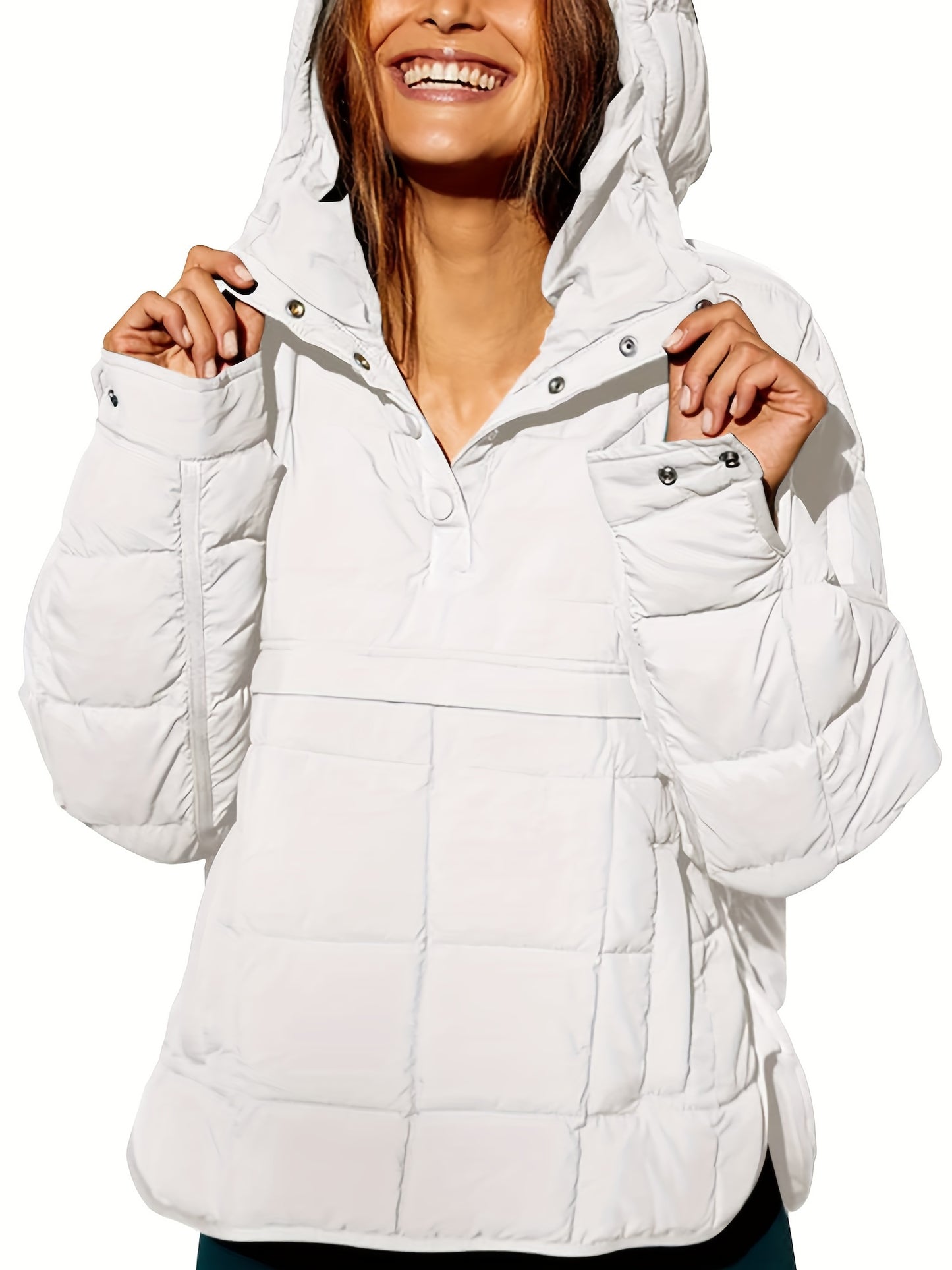 Ultra-Warm Down Puffy Coat - Women's Long Sleeve Hoodie with Button Front, Casual Pockets, and Water-Resistant Design for Fall & Winter - Soft, Lightweight, and Comfortable Clothing