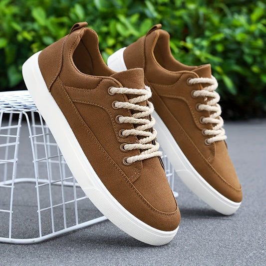 Men's Classic Solid Color Canvas Sneakers - Comfortable, Non-Slip Casual Business Style Lace-Up Walking Shoes for All Seasons