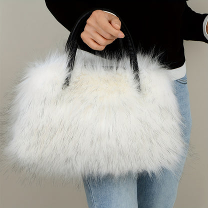 Luxurious Soft Faux Fur Tote Bag for Women - Spacious, Stylish, and Versatile Handbag with Zipper Closure, Detachable Clutch, and Easy Care - Perfect for Shopping, Travel, and Daily Use