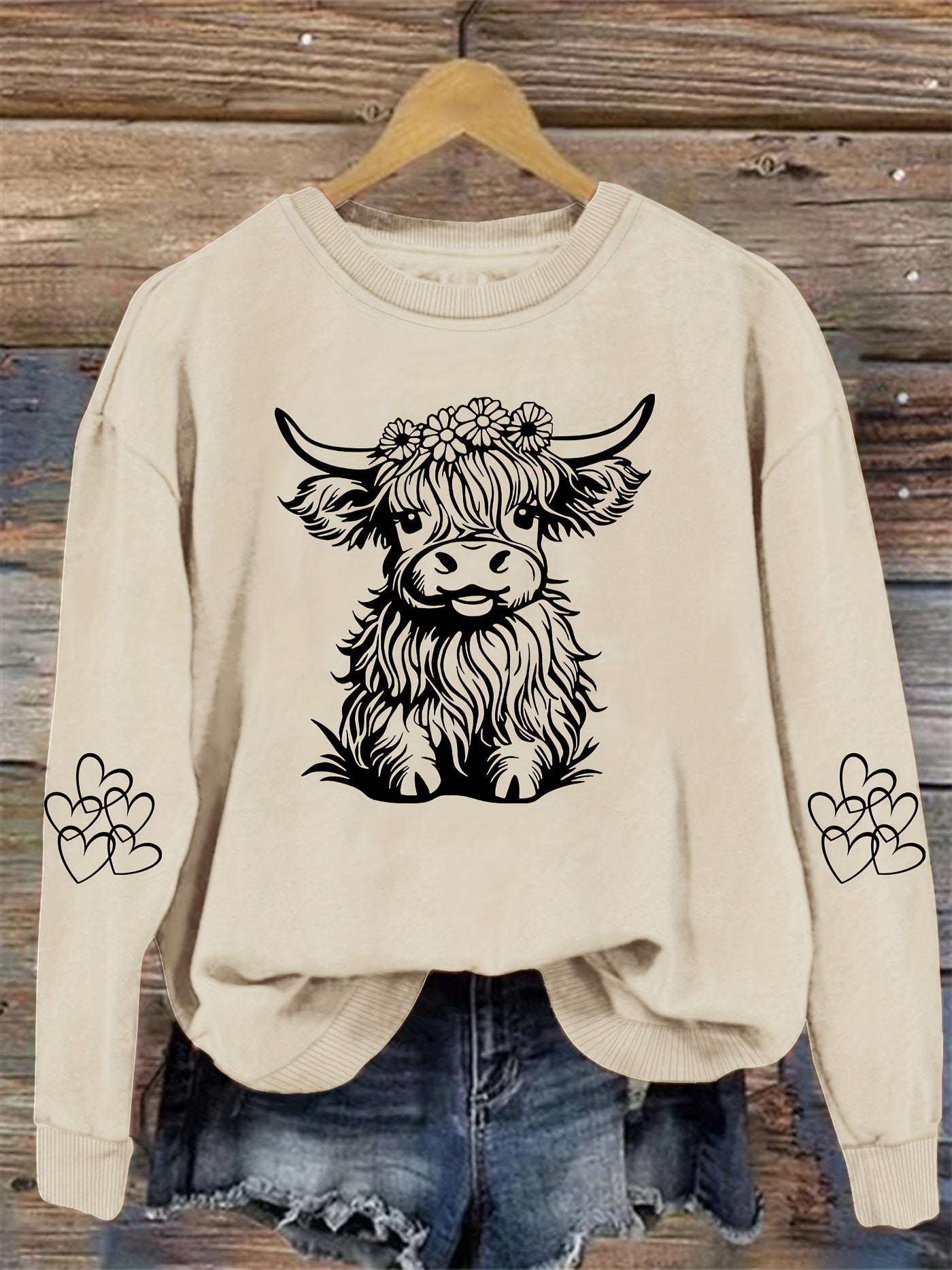 Vibrant Cow Print Crew Neck Sweatshirt - Soft, Cozy, and Stylish Winter & Fall Essential for Women - Casual, Relaxed Fit, Long Sleeve, and Comfortable Women's Clothing