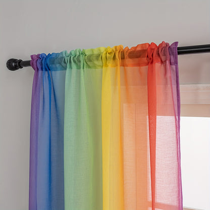 2pcs Rainbow Print Translucent Curtains Yarn Curtains For Living Room Bedroom Balcony Office Home Decor