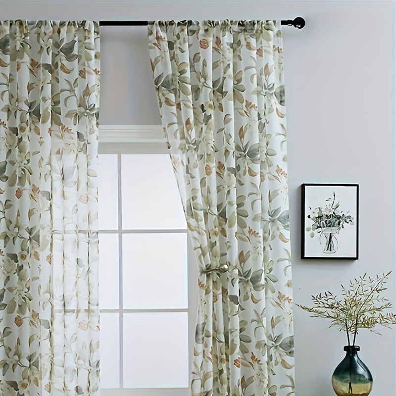 1pc Delicate Flower Floral Rod Pocket Curtain - White Background, Farmhouse Chic, Bedroom Living Room Decor, Easy Hang, Soft Fabric, Classic Design, Home Decor Accent