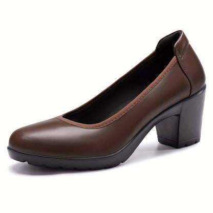 Womens Classic Round Toe Pumps - Cushioned Low Heel, Ultra-Comfortable - Durable Synthetic Leather, Perfect for Work & Dress - Timeless Style