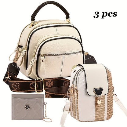 Small Women's Multi-Pocket Casual Shoulder Crossbody Handbag with Adjustable Strap, Layered Design Fashionable Versatile Bag