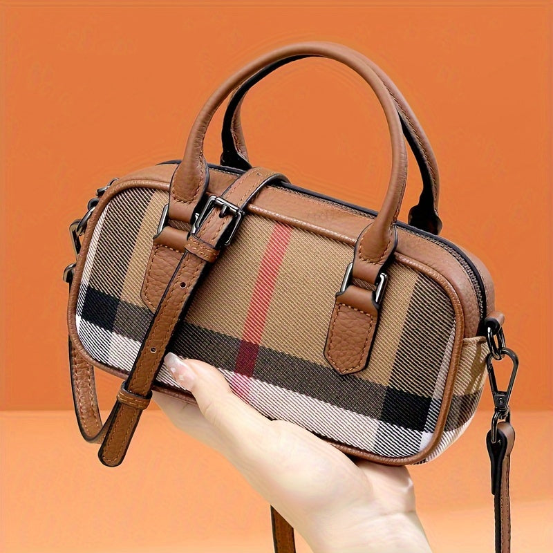 Vintage-Inspired Plaid Canvas Crossbody Bag - Stylish Lightweight Messenger Bag with Removable Strap, Zipper Closure, Polyester Lined, Edge Painted, and Occasion-Ready - Guangzhou Origin, Perfect for Everyday Use