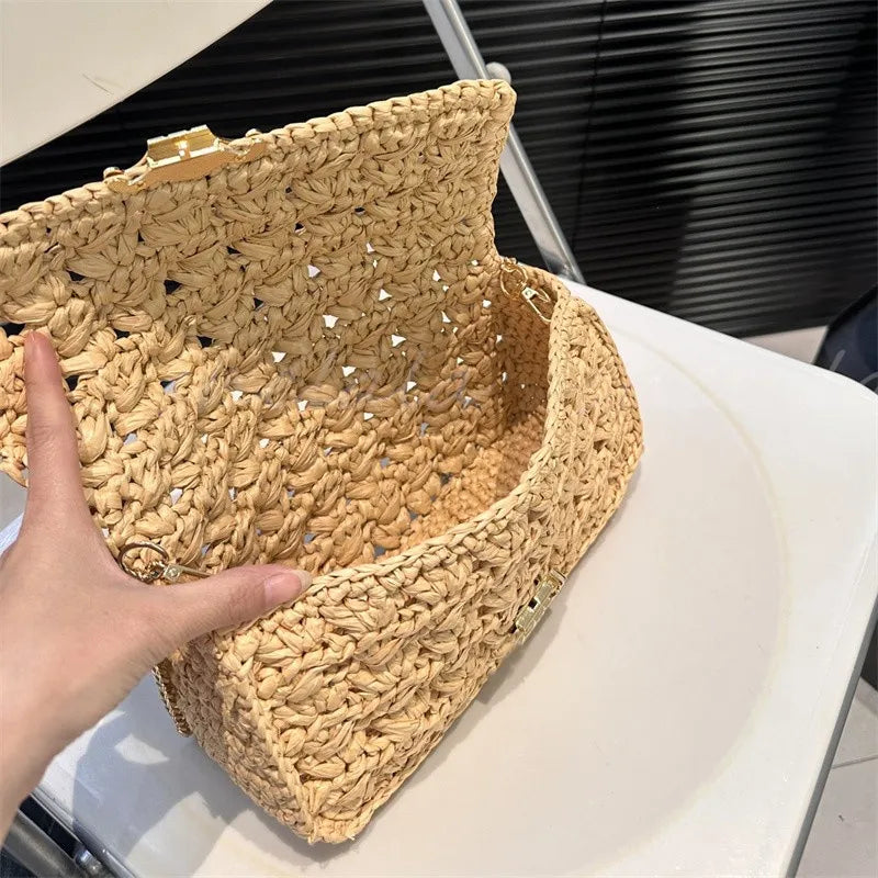 Woman Straw Chain Bags Crossbody Designer Bag Luxury Crochet Beach Bags Small Phone Purse TOP