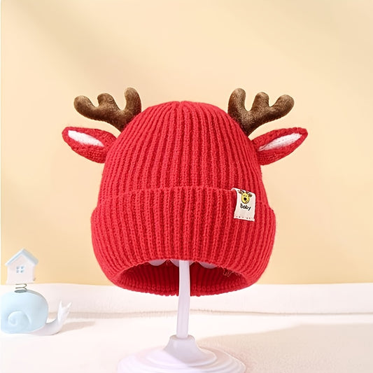 Christmas Antlers Thickened Warm Baby Knitted Hat for stocking stuffers