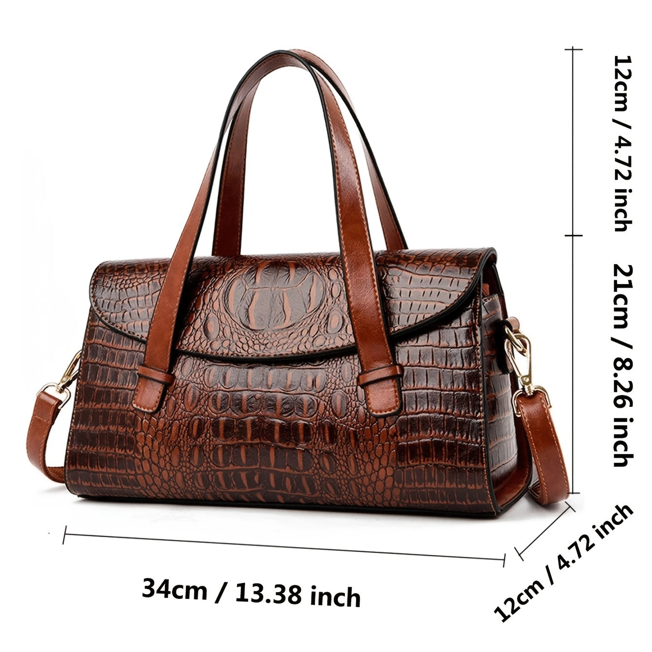 Luxurious Crocodile Embossed Vegan Leather Tote Bag - Women's Retro Flap Satchel Purse with Crossbody Strap - Spacious, Stylish, and Cruelty-Free