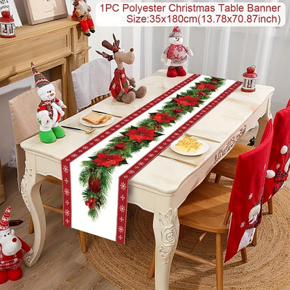 Vibrant Red Buffalo Plaid Christmas Table Runner - Polyester Table Runners with Poinsettia, Holly Leaf, and Bell Red Bow Design - Merry Christmas Home Decoration for Holiday Season