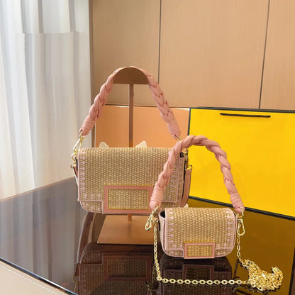 Straw Summer Designer Bag Purse Women Crossbody Fashion Color Matching Mini Small Baguette Woven Shoulder Bags 230618