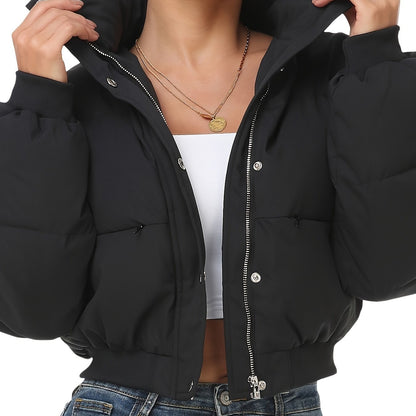 Women's Cropped Quilted Puffer Jacket Long Sleeve Warm Quilted Short Jacket Winter Outerwear Coats