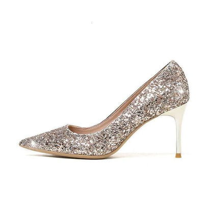 New French Bridal Wedding Crystal Sequin Pumps Glitter Pointy High Bridesmaid Shoes Slim Heels Kq8