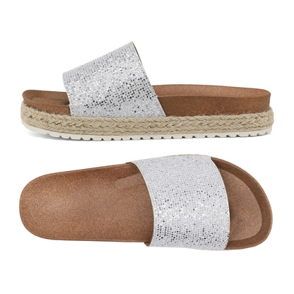 Women's Glitter Sandals Open Toe Glitter Insole Comfortable Suede Slippers Women's Midsole Flat Slippers