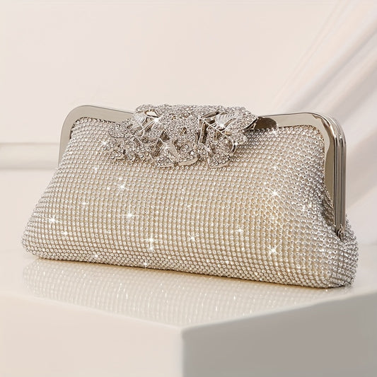 Rhinestone Elegant Small Clutch Bag for Women - Buckle Closure, Removable Strap, Polyester Lining - Luxurious Fashion Purse for Weddings and Dinners