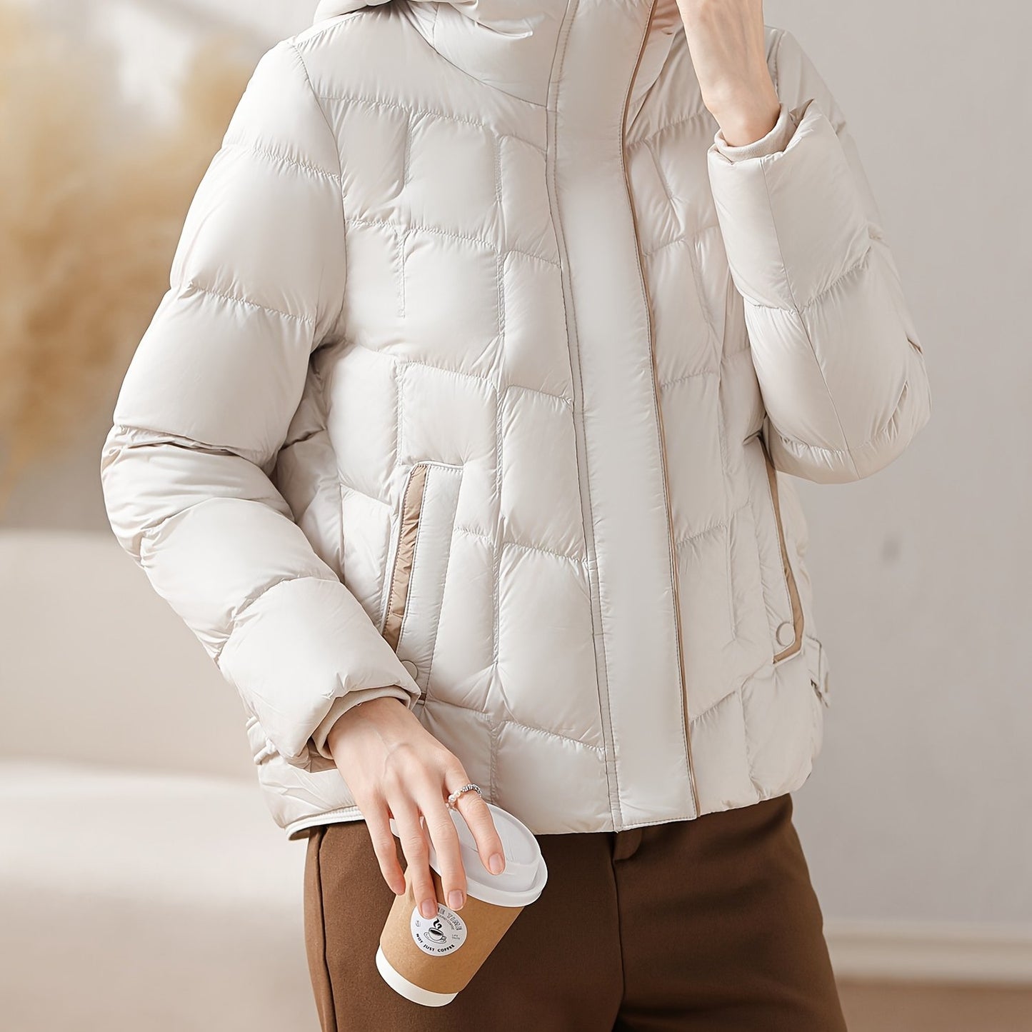 Winter New Arrival: Women's Puffer Jacket with Hood - Duck Down Filling, Polyester Fabric, Regular Fit, Long Sleeves, Zipper Closure, No Belt, Suitable for Fall/Winter Seasons