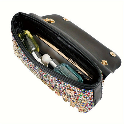 Vibrant Rhinestone Clutch Bag - Luxurious Chain Shoulder Bag with Dazzling Shiny Finish and Exquisite Glittering Details - Perfect for Stylish Women, Ideal for Glamorous Parties, Formal Prom Events, Elegant Banquets, and Evening Occasions