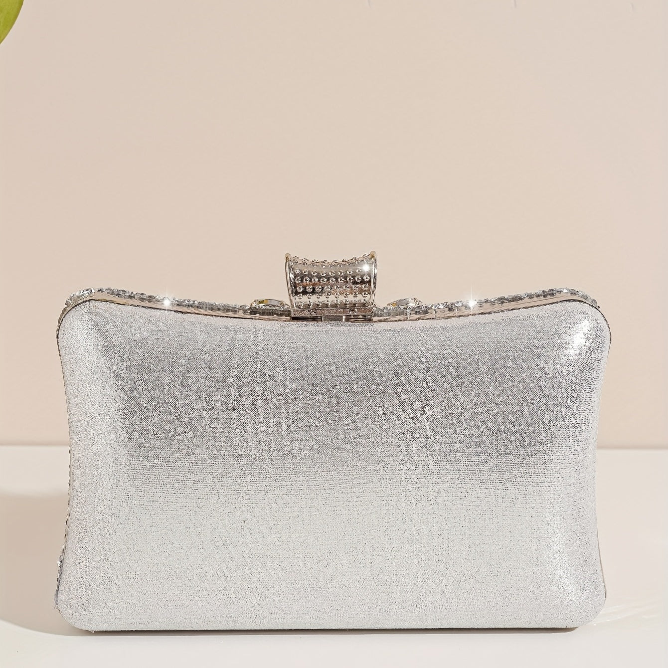 Elegant Silver Rhinestone Evening Clutch – Removable Strap, Buckle Closure, Polyester Lining, Ideal for Bridal and Special Occasions