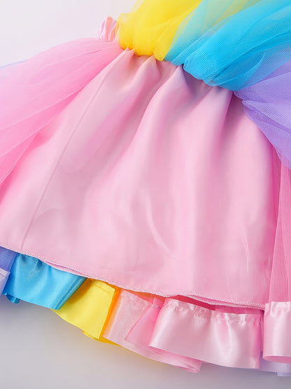 Girls Color Block Party Skirts Birthday Dress Festive Costume