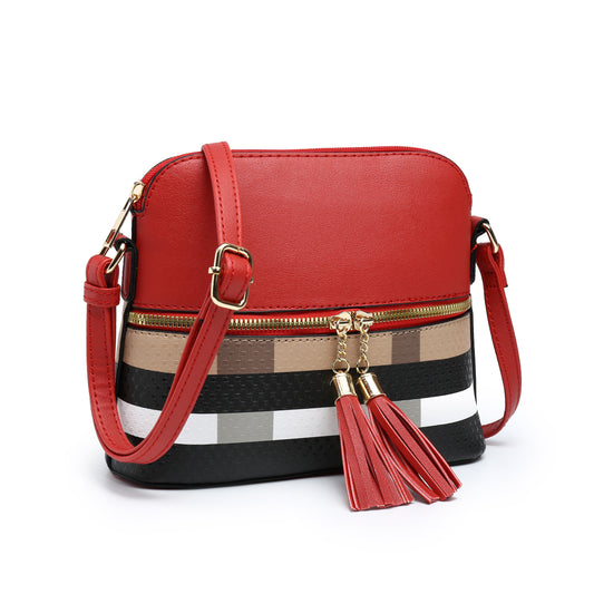 Tepilte Lightweight Medium Dome Crossbody Bag Shoulder Bag with Tassel Plaid Pattern