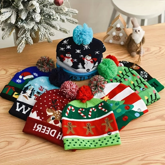 1PC LED Christmas Knitted Hat Light Up Xmas Beanie Cap Unisex Winter Beanie Sweater Hat with Colorful LEDs for Christmas New Year