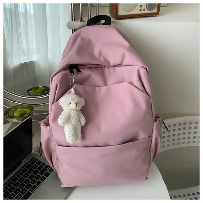 Mori Style Large Capacity Solid Color Backpack Men's Trendy Ins Korean Style All-Matching School Bag Female High School Student Campus Backpack