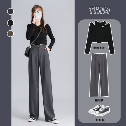 Suit Mop Pants Female  Spring and Summer Straight Loose Casual High Waist Slimming Drooping Wide-Leg Pants Foreign Trade