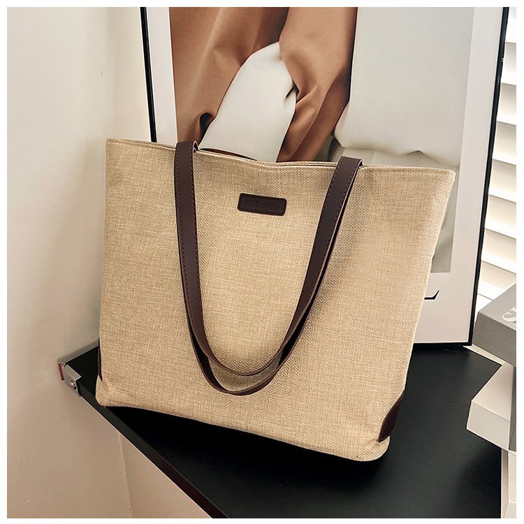 Simple Fashion Commuter Shoulder Bag Women's Casual Large Capacity Totes  New Linen Hand-Carrying Shoulder Bag