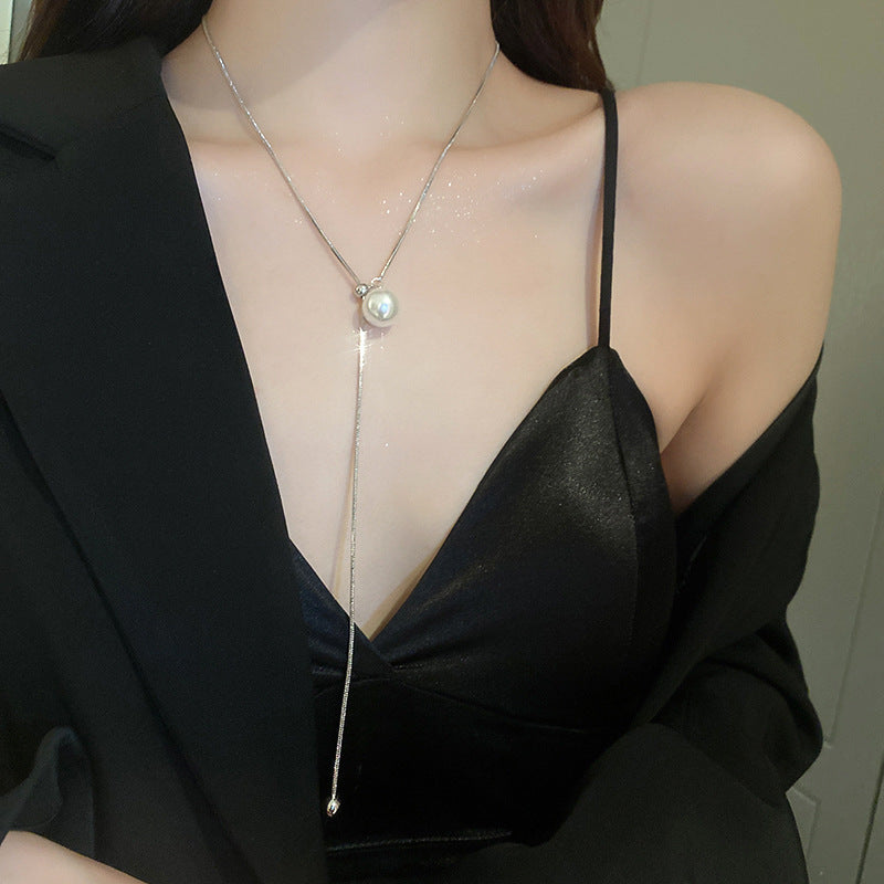 vakkv  Super Fairy Long Pearl Necklace Trendy Temperament Palace Style Special-Interest Design Clavicle Chain Exquisite Gentle Sweater Chain