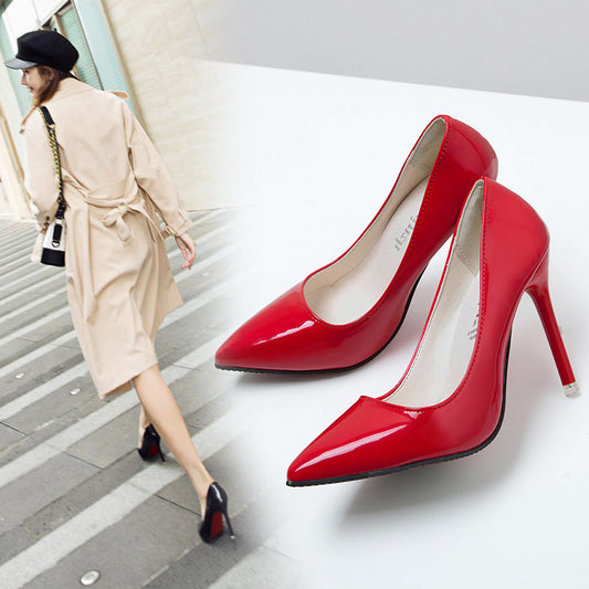 Pointed High Heels  New  Style Girl Work Interview Stiletto Heel Women's Professional Shoes Sexy Red Wedding Shoes