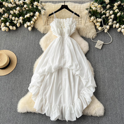 Light luxury dress, small dress, high-end feeling, niche waist style, pleated lace, irregular strapless suspender dress