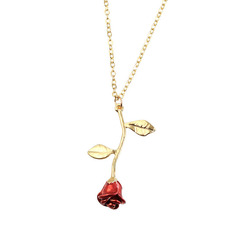 vakkv HOTan and NEWn New Accessories Creative Drop Red Rose Pendant Necklace for Girlfriend Valentine's Day Gift