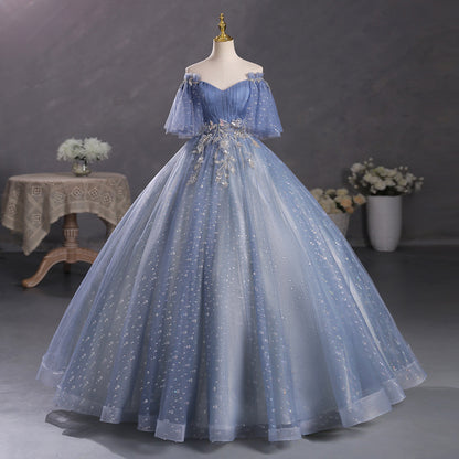 VAKKV  New Gray Blue Temperament Bel Canto Solo Performance Costume Student Vocal Music Art Test Pettiskirt Annual Meeting Host Evening Dress