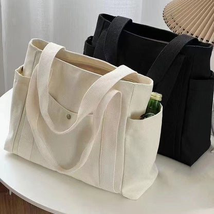 Canvas Bag Women's Handbag Shoulder Bag College Student Versatile Handbag Commuter Large Capacity More than Make-up Bag Pockets