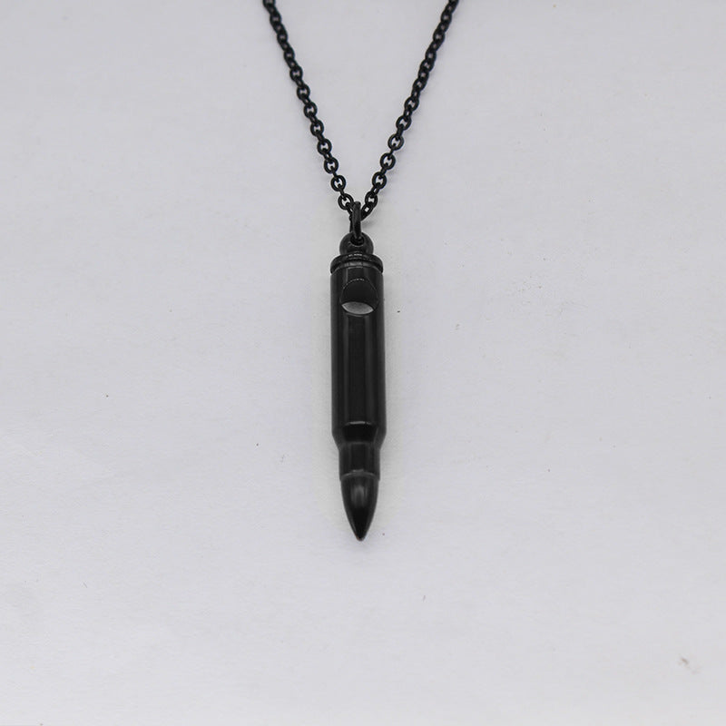 Cross-Border Hot Veterans Memorial Bullet Pendant Necklace Wild Projection Stone Titanium Steel Bullet Clavicle Chain Wholesale