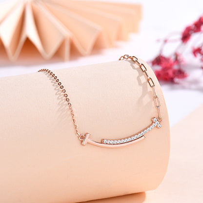 VAKKV Live Streaming Hot Sale Special-Interest Design Smile S925 Silver Clavicle Chain Female Autumn and Winter High Sense Fashion Sweater Necklace Female