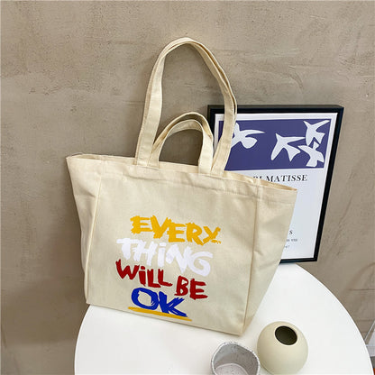 South Korea Idle Style Large Capacity Canvas Bag Women's Men's Shoulder Ins Canvas Bag Handbag All-Matching Harajuku Ulzzang